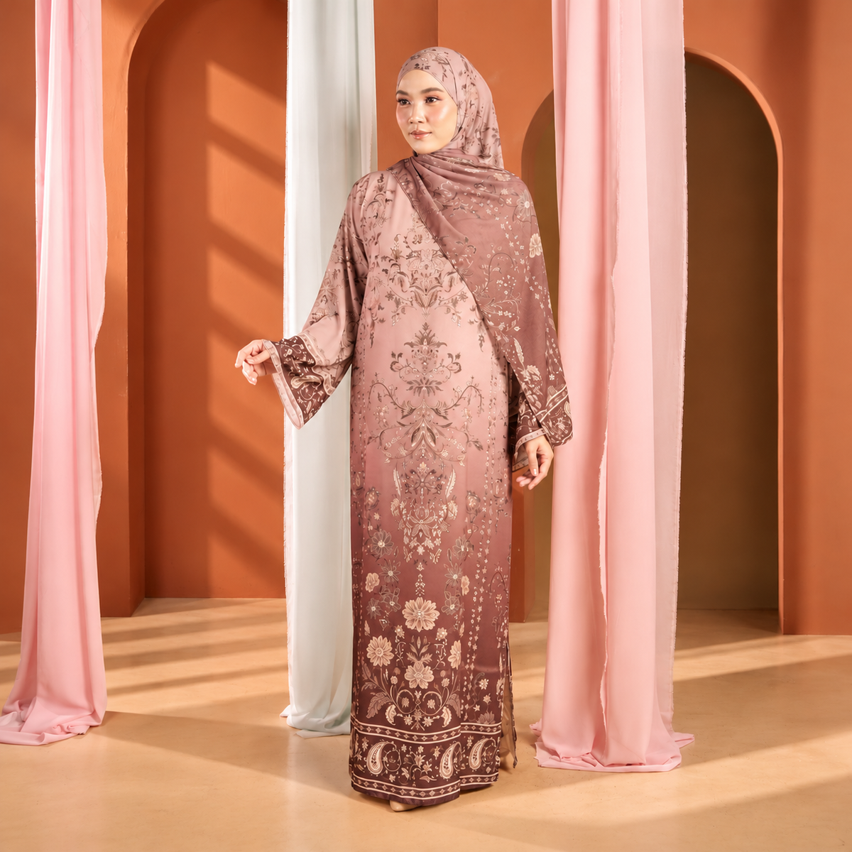 Juliette Ombré Kaftan – Mocha Brown (FREE SHAWL)