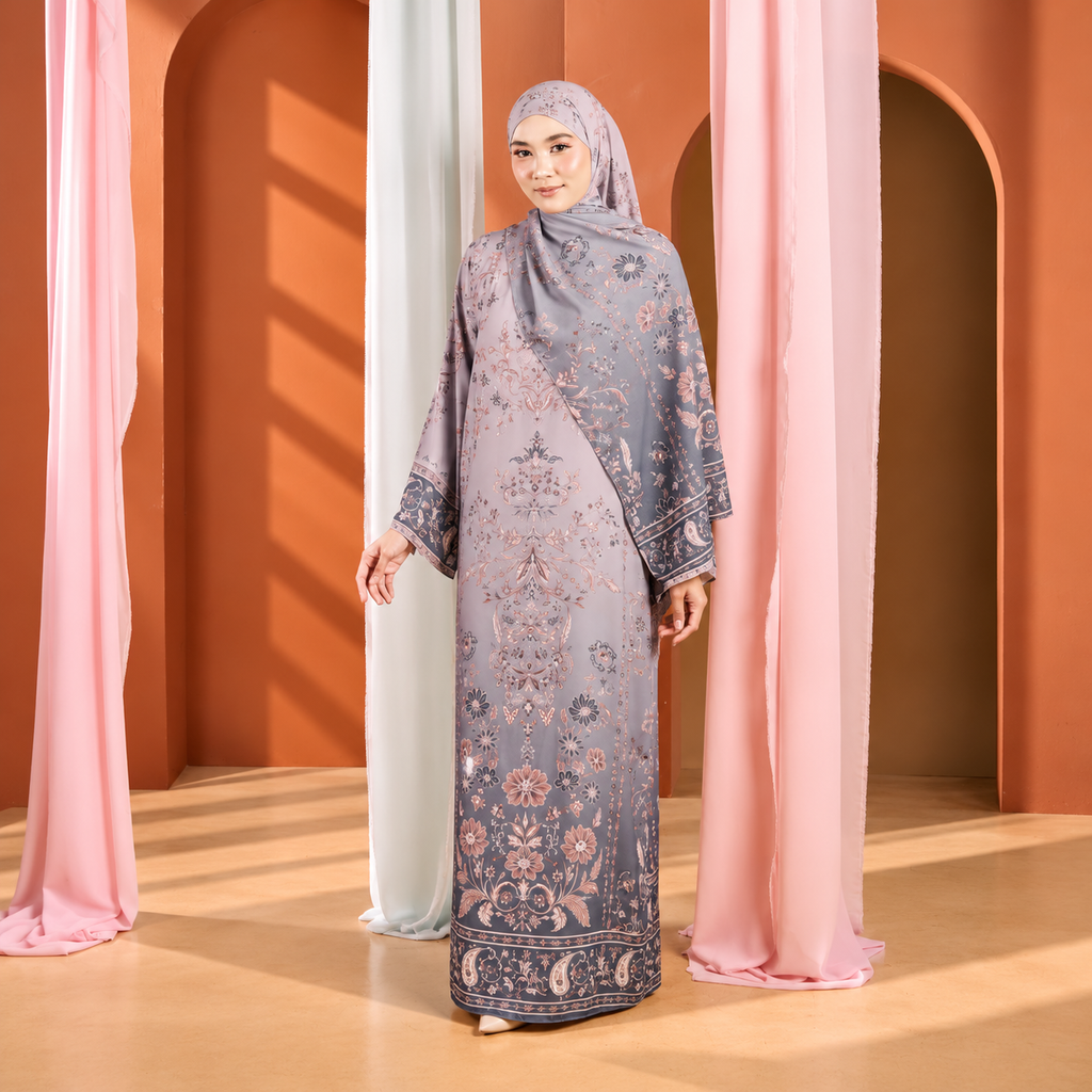 Juliette Ombré Kaftan – Dusty Blue (FREE SHAWL)