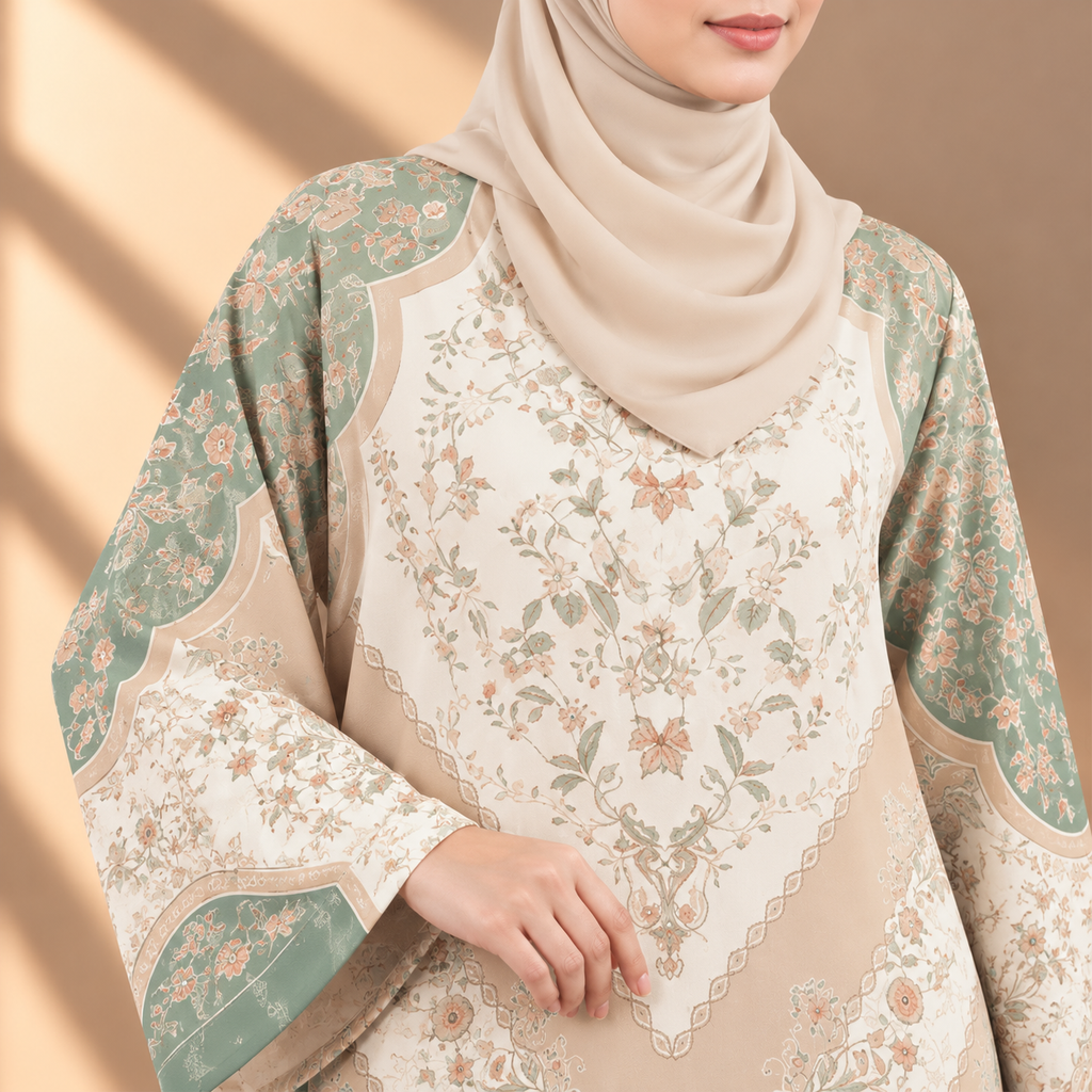 PUSPA KAFTAN IN WHITE PALMA (FREE SHAWL)
