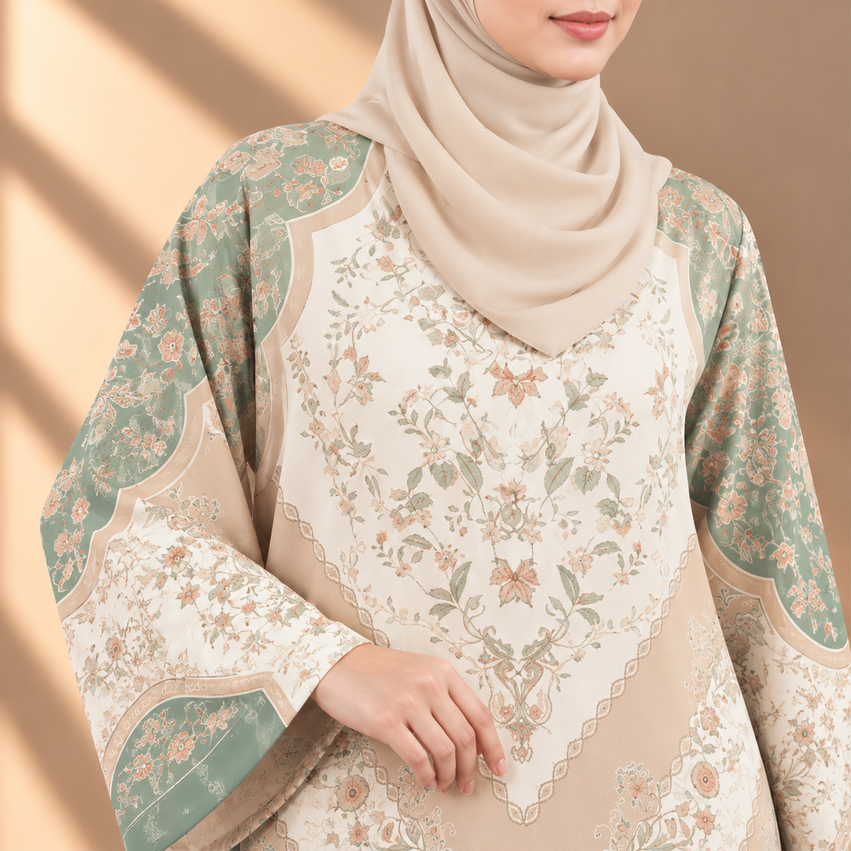PUSPA KAFTAN IN WHITE PALMA (FREE SHAWL)