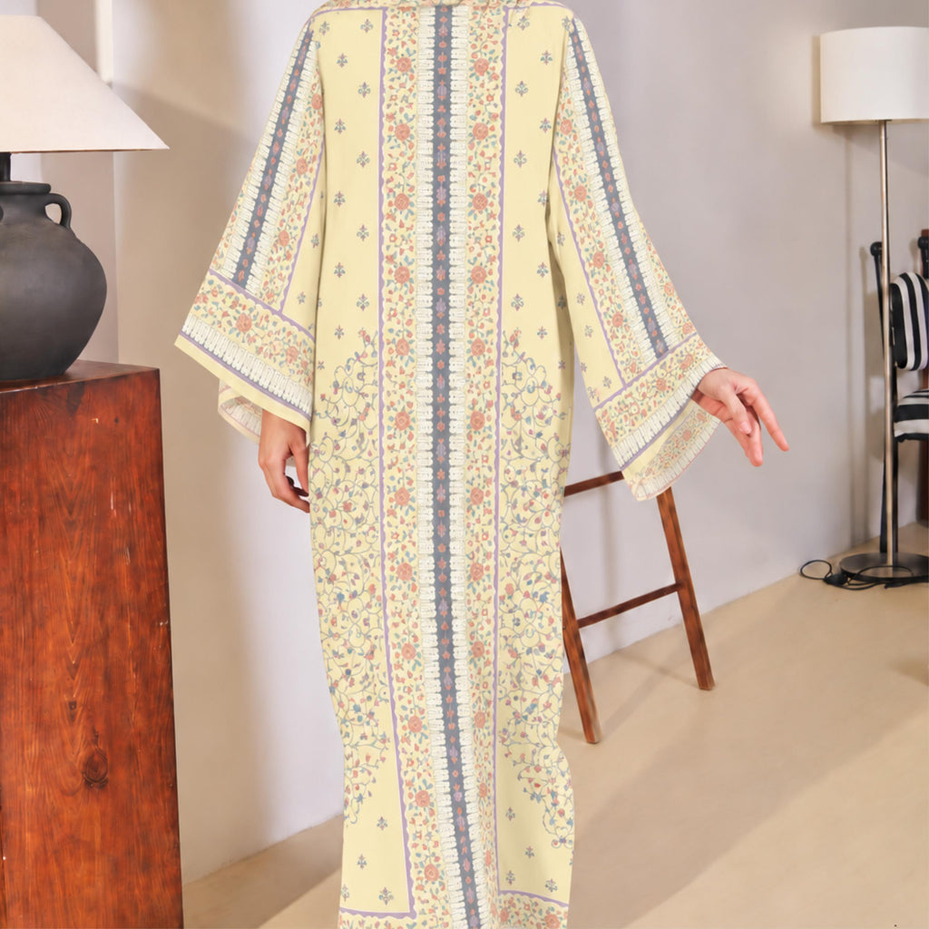 YUSRA KAFTAN IN CORN SILK (FREE SHAWL)