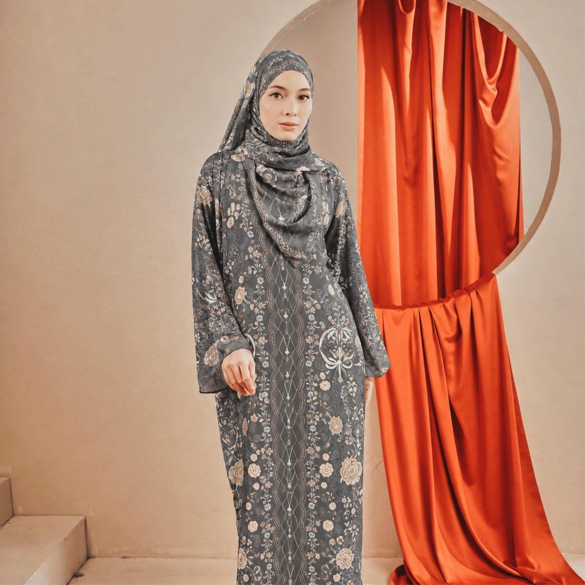 KAYLA KAFTAN IN DARK GREY (FREE SHAWL)