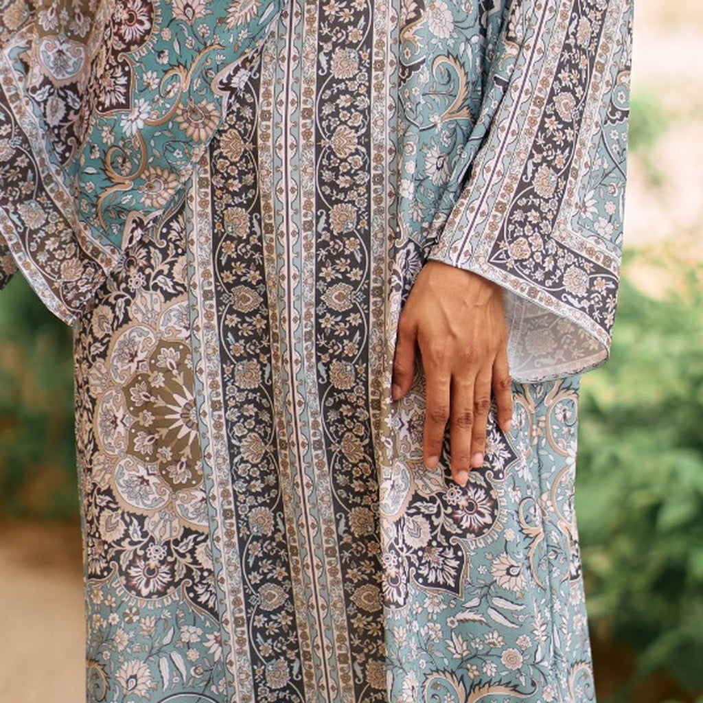 RAYANA KAFTAN IN JADE (FREE SHAWL)