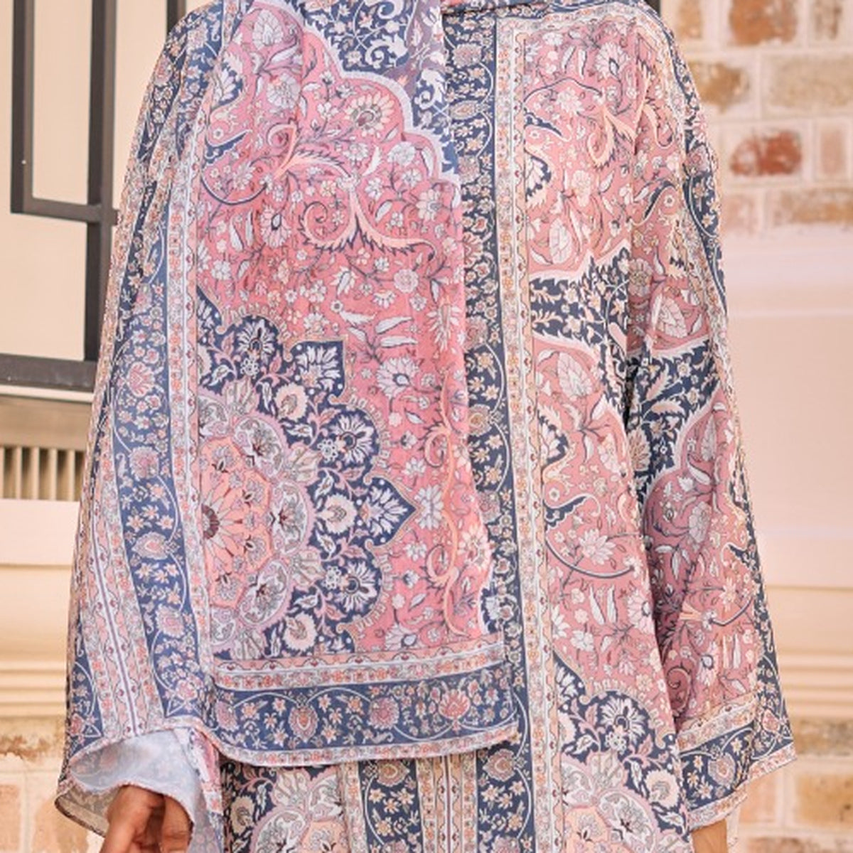RAYANA KAFTAN IN BLUSH NAVY (FREE SHAWL)